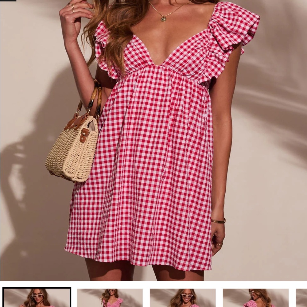 Red Gingham Ruffle Dress